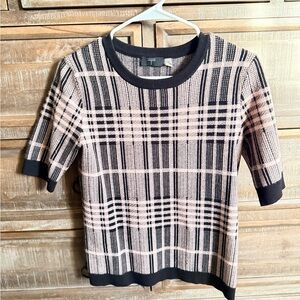 Tahari Plaid Knit Short Sleeve Sweater